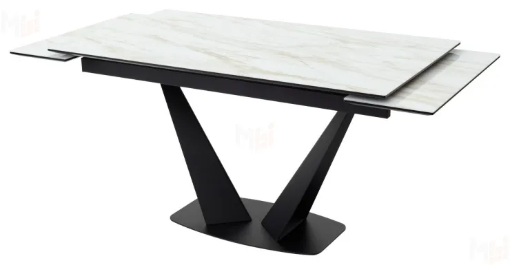 Стол Ниагара 140 бежевый мрамор, стекло/ черный