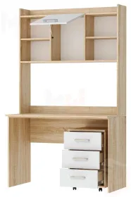 Компьютерный стол ПКС-9 с надстройкой и выкатной тумбой Сонома-Белый глянец