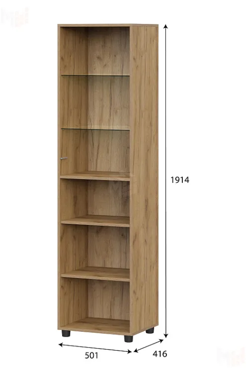 Пенал со стеклом Милан Дуб Золотой/Белый Матовый