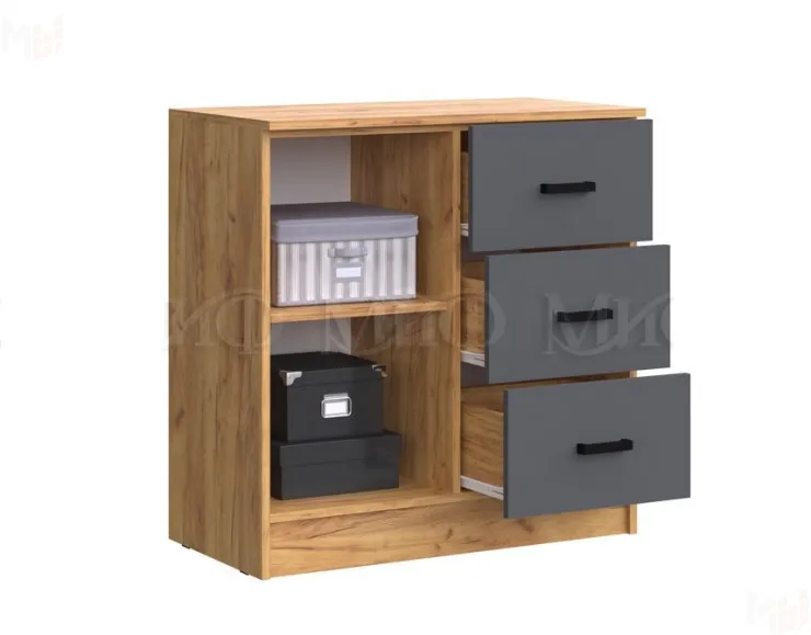 Комод Бася 3 ящика, 1 дверь (крафт золотой/графит)