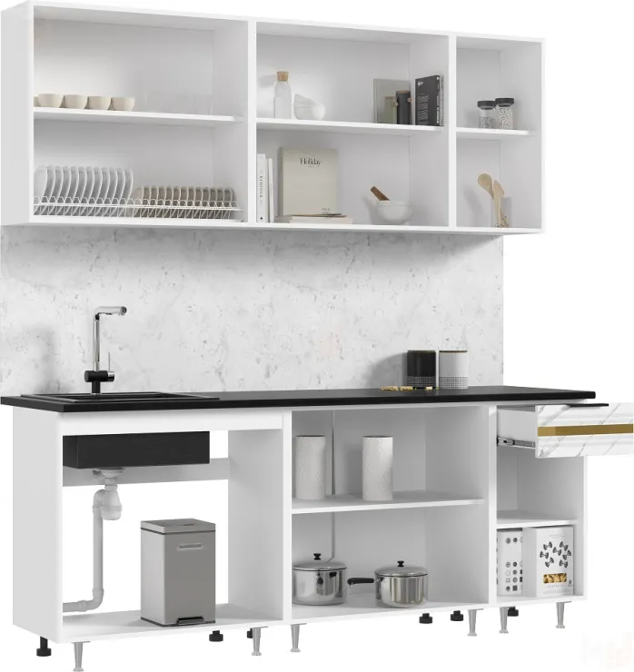 Кухонный гарнитур Милена 2,0 (мрамор белый/мрамор блэк)