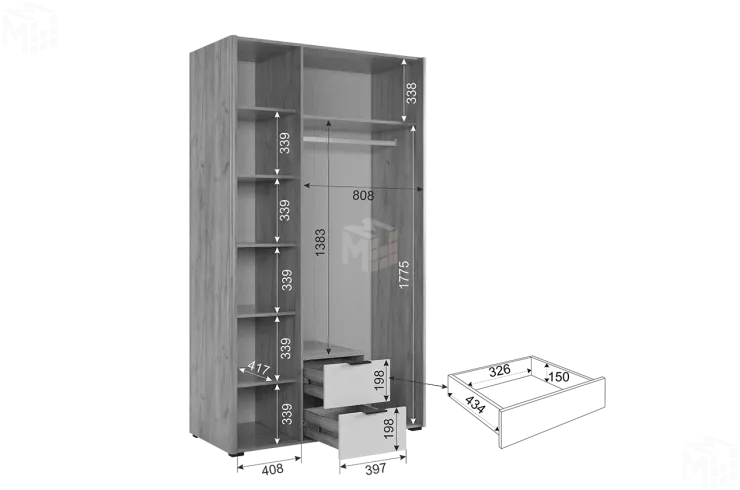 Шкаф трехдверный Адам  дуб крафт золотой/графит