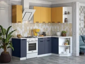 Кухня угловая Техно New 1,7*1,3 Горчица софт/Ультрамарин софт
