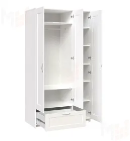 Шкаф Сириус 3 двери с зеркалом 1 ящик, белый (высота 220 см)