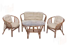 Комплект Багама с диваном с простыми  подушками и овальным столом