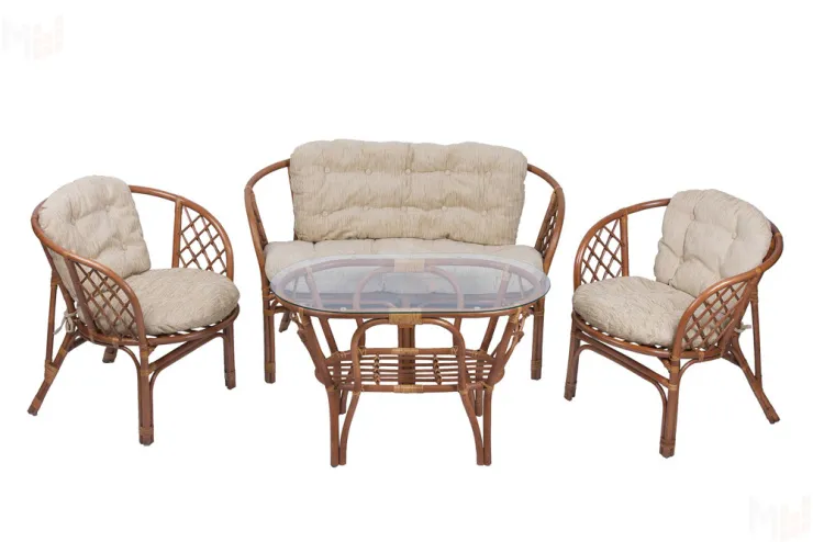 Комплект Багама с диваном с простыми  подушками и овальным столом