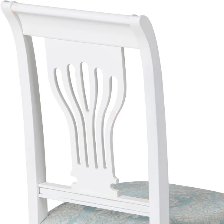 Стул деревянный с мягким сиденьем Мендельс Белая эмаль серебрянная патина/Бирюзовый жаккард