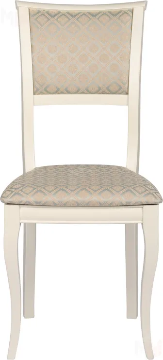 Стул деревянный с мягким сиденьем Камир Слоновая кость/Бирюзовый жаккард