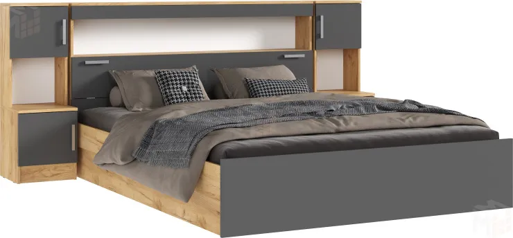 Кровать Бася с надстройкой 1,6 (крафт золотой/графит)