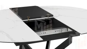 Стол обеденный раздвижной Бергамо Тип 1 Черный муар, Стекло матовое белый мрамор