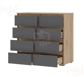 Комод Хелен КМ 04 8 ящиков дуб крафт золото - серый графит