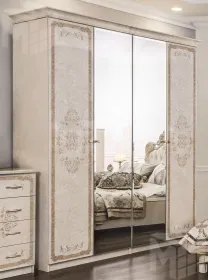 Шкаф Патрисия 4-дверный (2+2) с зеркалом крем корень глянец