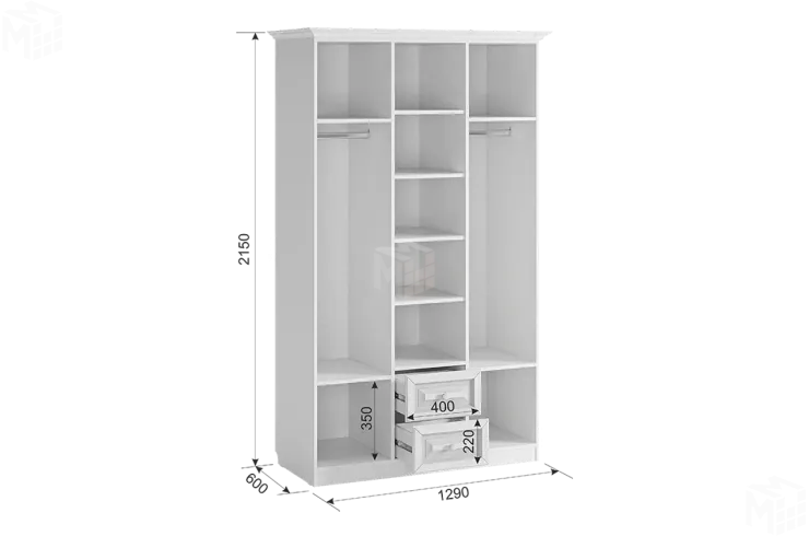 Шкаф трехстворчатый с ящиками и зеркалом Алиса