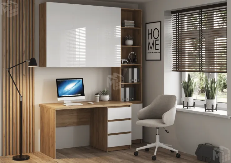 Стол письменный Бостон СП-001 (крафт золотой/Белый глянец)