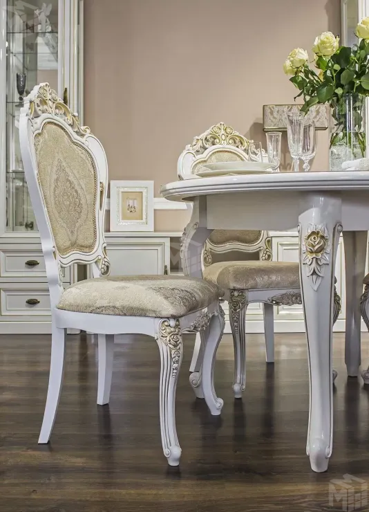 Столовая Натали белый глянец с круглым столом