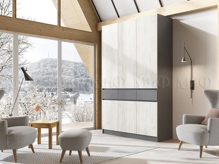 Шкаф Роджина 3-х створчатый (графит/крафт белый)