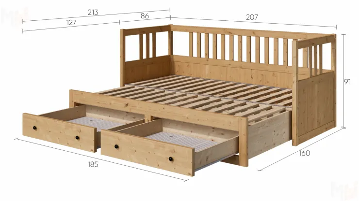 Кровать-кушетка из массива КЫМОР 80*200 светло-коричневый