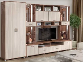 Гостиная Аллегро 4 со шкафом Ясень Темный/Ясень Светлый