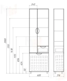 Пенал напольный "Грация" 60 с корзиной для белья Домино
