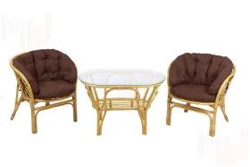 Комплект Багама Дуэт с коричневыми подушками и овальным столом