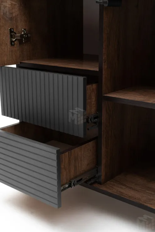 Стеллаж Копенгаген со стеклом (венге/черный матовый)