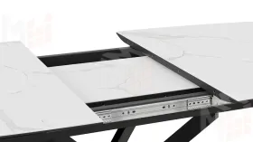 Стол обеденный раздвижной Манхеттен Т1 Черный муар, Стекло матовое белый мрамор