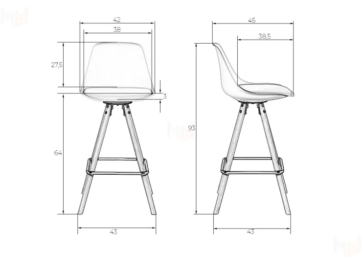 Стул полубарный DOBRIN RONNI (ножки светлый бук, тёмно-серый (GR-04))