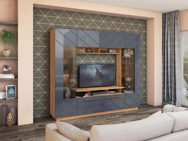 Гостиная Сиена Дуб Золотой Крафт/Графит Глянец