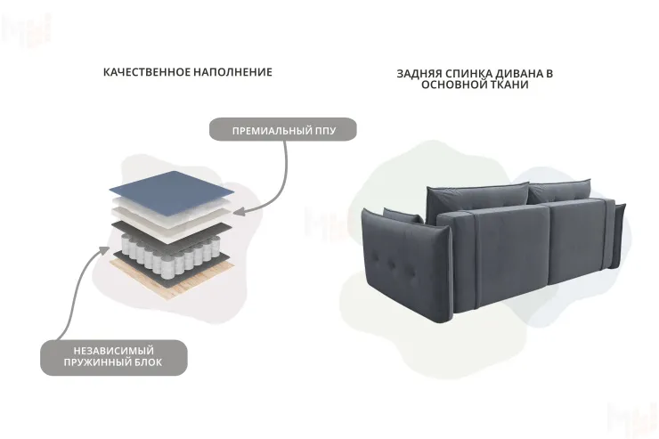 Диван прямой Лига-100 НПБ ( TOWER 10 серый )