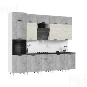 Кухня Рио NEW 3,0м (490) комп №2 (Бетон светлый/Дуб Крафт Белый, Белый (Кастилло темный)