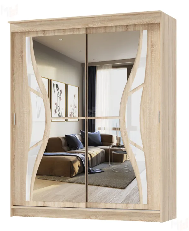 Шкаф-купе  2,0 м с зеркалом Бабочка Дуб Сонома