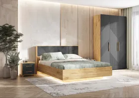  Ирис Кровать парящая 1,6м (ортопед дерево) (Браш Графит/Дуб Крафт, Дуб Крафт)