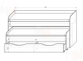 Двухъярусная кровать Фанки-8 + шкаф 13/2 + мост 13/50 + шкаф 13/10