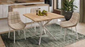 Стол обеденный раздвижной Лиссабон Тип 1 Белый муар, Дуб Крафт золотой