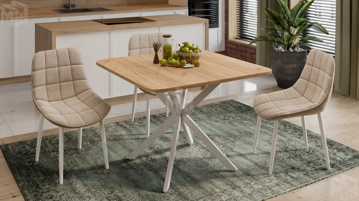 Стол обеденный раздвижной Лиссабон Тип 1 Белый муар, Дуб Крафт золотой