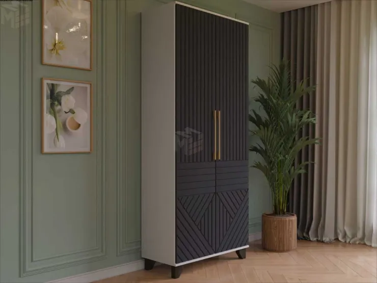 Шкаф 2-х створчатый Копенгаген (белый/серый графит)