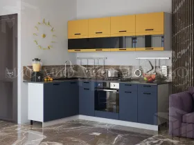 Кухня угловая Техно New 1,6*2,4 комп №4 Горчица софт/Ультрамарин софт
