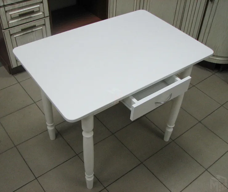 Стол прямоугольный с ящиком 900*600 (белый), ножки дерево