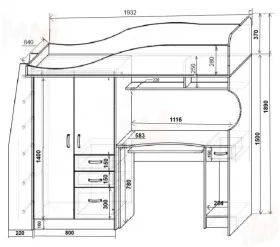 Кровать-чердак Фанки Кидз Классика ФКК-4/1 + тумба-лестница ФКК-13/8СВ