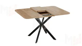 Стол обеденный раздвижной Лиссабон Тип 1 Черный муар, Дуб Крафт золотой