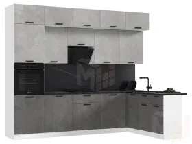 Кухня Рио New угловая 3,0*1,8м (490) комп №2 Бетон светлый/Бетон темный, Белый (Кастилло темный)