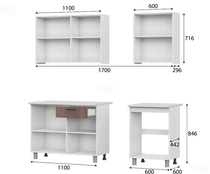 Кухонный гарнитур  РОЗАЛИЯ 1,7 (со столешницей) Серия 2 Ясень Шимо