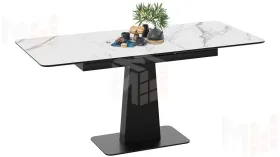 Стол обеденный Бридж Черный муар, Стекло глянцевое белый мрамор