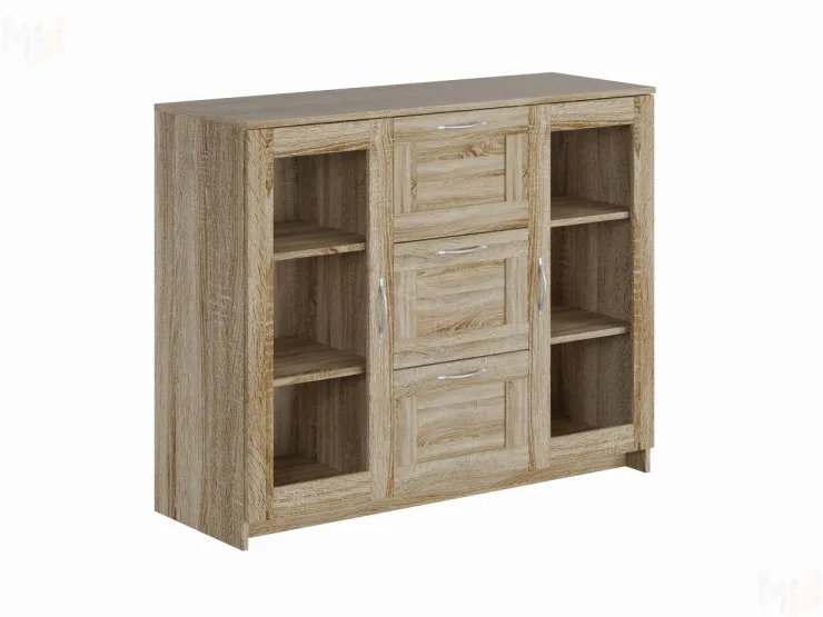 Тумба Сириус 2 двери со стеклом и 3 ящика 117*95 белый