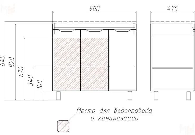 Тумба под умывальник "Andrea 90" 3D без ящика Домино