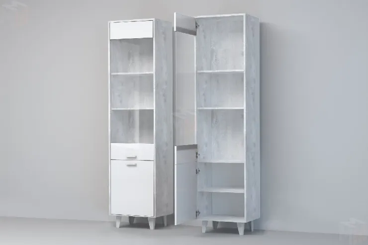 Пенал ПС-1 Эго на ножках Бетон Светлый/Белый Глянец