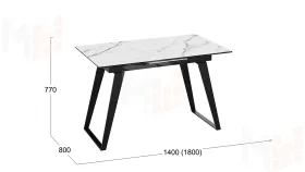 Стол обеденный Техно Черный муар, Стекло глянцевое белый мрамор