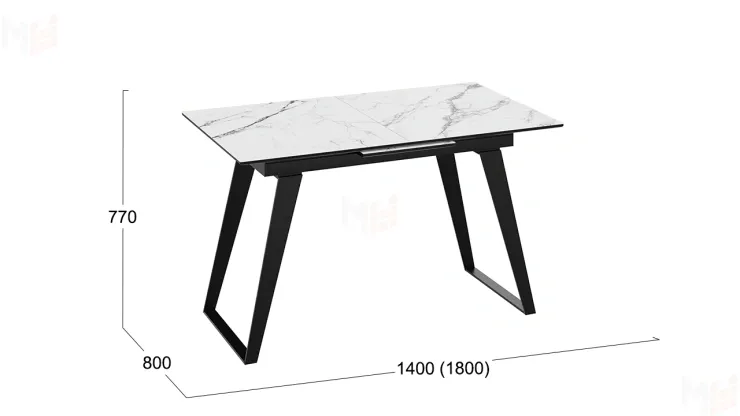 Стол обеденный Техно Черный муар, Стекло глянцевое белый мрамор