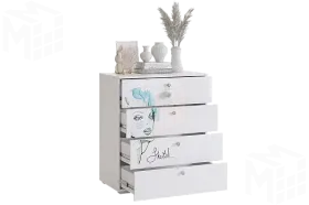 Комод  Гламур белый/белый глянец