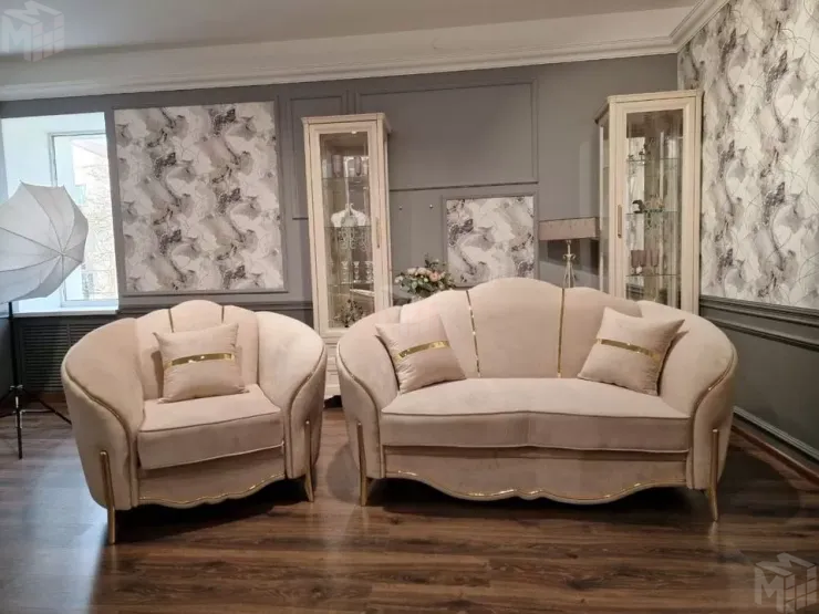 Диван Лара 2х местный бежевый золото